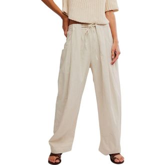 Free People Chambers Drawstring Linen & Cotton Pants in Summer Sand at Nordstrom, Size X-Small