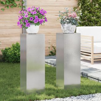 Berkfield Home Outdoor Plant Stands Pillar 2 pcs 24x24x75 cm Stainless Steel in Silver | Size: 24 x 24 x 75 cm