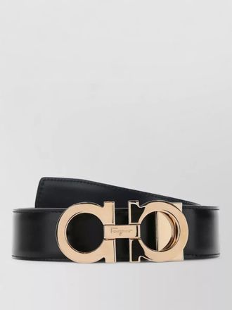 Ferragamo leather belt adjustable length gold tone buckle