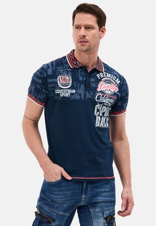 Cipo & Baxx Poloshirt CIPO & BAXX, Herren, Gr. 4XL, navyblau, Jersey, Obermaterial: 95% Baumwolle, 5% Elasthan, bedruckt, unifarben, regular fit normal, Rundhals,