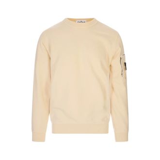 Stone Island Sweatshirts, male, White, Size: 2XL Cotton Fleece Crewneck Sweatshirt