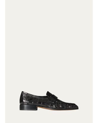 The Row Crinkled-Leather Penny Loafers