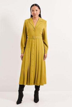 Principles Womens Pleat Skirt Belted Shirt Dress - Yellow - Size 18 UK