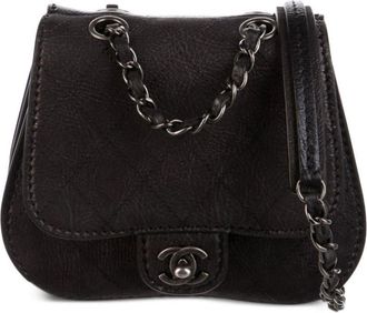 Chanel 2013 small Saddle diamond-quilted shoulder bag - women - Nubuck Leather/Canvas - One Size - Black
