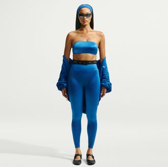 Nike Womens SKIMS Satin Shine High-Waisted Bonded 26 Leggings in Blue | IR5078-445