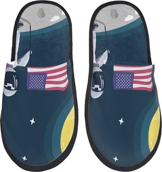 Generic Women Men House Slippers Astronaut With Usa Flag Print House Slippers Lining Comfy MenS Warm Slip On Slipper, For Indoor Outdoor, Travel, Home, L