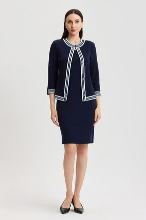 Ming Wang Heritage Tonal Herringbone Knit Jacket in Indigo/serene/white at Nordstrom, Size X-Small