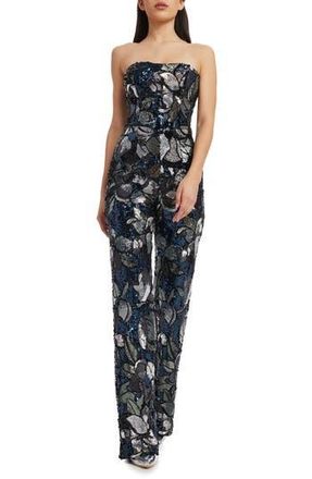 Dress The Population Andy Sequin Strapless Jumpsuit in Navy Multi at Nordstrom Rack, Size Small