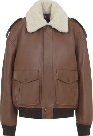 Saint Laurent Leather Jackets, female, Brown, S, Aviator Jacket