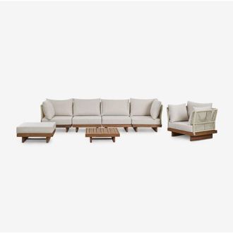 Sklum Set di divani da giardino modulari Dailin da 4 pezzi con 2 sedie angolari, tavolino, poltrona e pouf in legno di acacia SKLUM
