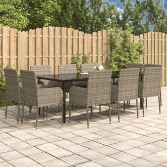 vidaXL Set Comedor Jard&iacute;n 11 Pzas Y Cojines Rat&aacute;n Sint&eacute;tico Negro Gris Vidaxl