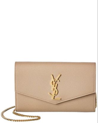 Saint Laurent Uptown Embossed Leather Wallet On Chain