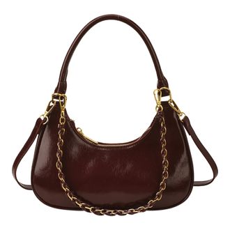 Generic Cymwer PU Leather Crescent Shoulder Handbag Casual with Metal Chain for Women (Red)