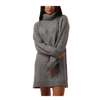 Notre-V Kleedjes, Dames, Grijs, M, Grijze Kabel Gebreide Mini Jurk
