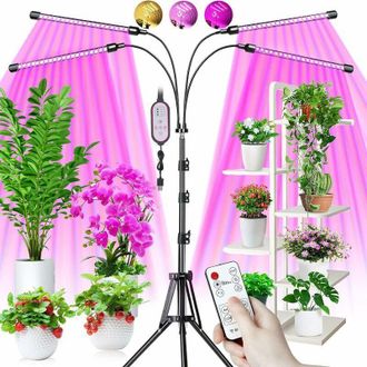 OEM L&aacute;mpara De Cultivo Led De 80 Led - Espectro Completo - 4 Cabezales - 10 Niveles De Intensidad Regulables - Tr&iacute;pode Ajustable De 41 A 156,5 Cm - 3 Modo