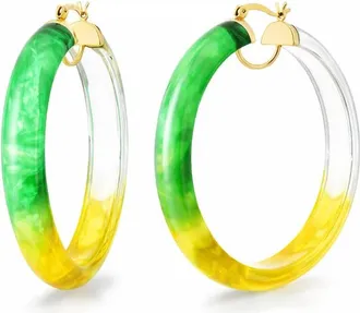 Gold & Honey Womens Tie Dye Lucite Hoops In Green/ Yellow