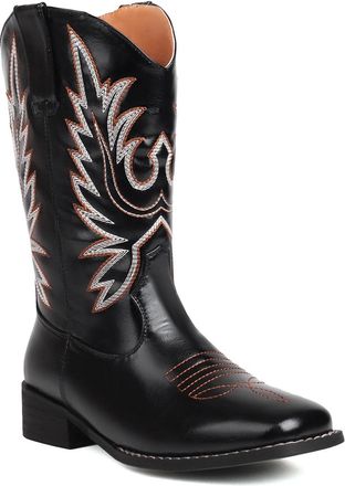Generic Women Embroidered Western Cowboy Boots Square Toe Mid Calf Cowgirl Boots Pull on Wide Calf Boot,Black,5.5 UK