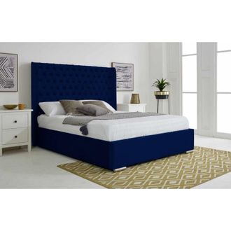 Casa Woodlake Blue Plush Velvet Matching Buttons Single Bed Frame