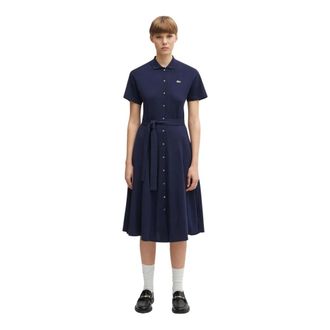 Lacoste Flared Mini Piqu&eacute; Polo Jurk - Dames - Shirt Kleedjes - Blauw - 2XS - Katoen - Kleedjes