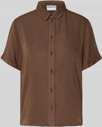 Jake*s Casual Regular Fit Hemdbluse mit 1/2-Arm in Dunkelbraun, Gr&ouml;&szlig;e 34