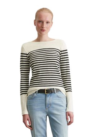 Marc O'Polo Langarmshirt MARC OPOLO, Damen, Gr. XL, bunt (multi, schwarz), Single Jersey, Obermaterial: 100% Baumwolle, U-Boot-Ausschnitt, Shirts Langarmshirt, im