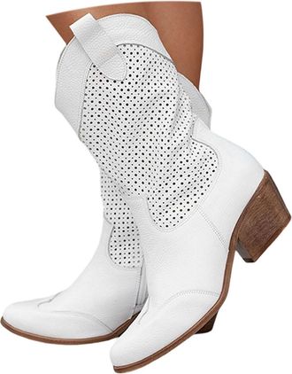 Generic Short Cowboy Boots for Women,Wide Width Solid Color Comfortable Pointed Toe Low Heels Mid Calf Cowboy Short Boots 2025 Casual Fashion Slouchy Ruched L