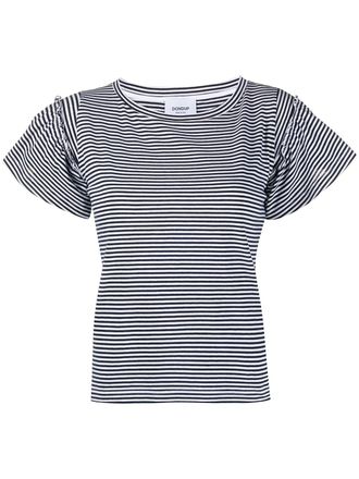 Dondup striped ruffled T-shirt - Black
