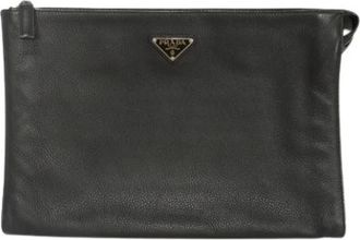Prada Pre-owned Clutches, female, Black, Size: ONE SIZE Pre-owned Vitello City Calf Leather Clutch Bag