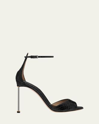 Tom Ford 105mm Croc-Embossed Leather Ankle-Strap Sandals