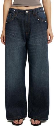 Cotton On Womens Low Super Baggy Jean in Studded Sapphire Blue at Nordstrom, Size 10