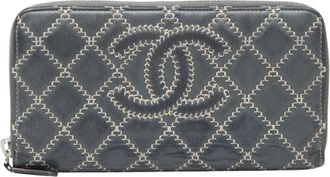 Chanel Gray Leather Long Wallet (Bi-Fold) (Pre-Owned)