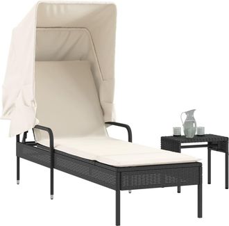 vidaXL Vidaxl - Tumbona Con Capota Y Mesa Rat&aacute;n Sint&eacute;tico Negro