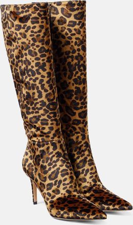 Gianvito Rossi 85 leopard-print velvet knee-high boots