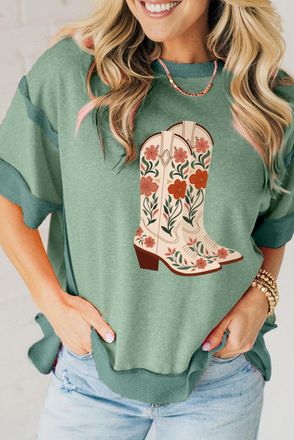 Azura Exchange Floral Cowboylaarzen T-shirt