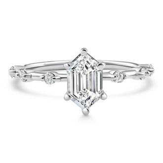 Pompeii3 Certified 1 1/3Ct Hexagon Diamond Jamie Engagement Ring 14k Gold Lab Grown