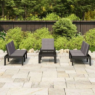 vidaXL Vidaxl - Set De Muebles De Jard&iacute;n 4 Piezas Con Cojines Pl&aacute;stico Gris