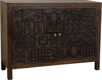 Wanderlust Deco Aparador De Madera Labrada Negro 120x40x90 Cm
