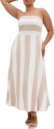City Chic Simone Stripe Maxi Dress in Stone/ivory at Nordstrom, Size 12W