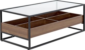 Beliani Mesa De Centro De Tablero Vidrio Templado Metal Negro Madera Oscura Waco