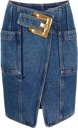 Balmain Korte denim rok met riem - Dames - Spijkerrokken - Blauw - L - Denim - Rokken