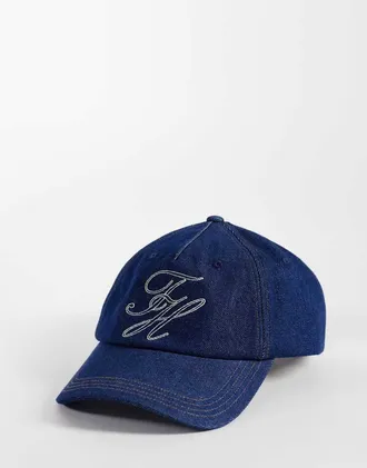 Tommy Hilfiger Cappellino in denim blu con scritta del logo-Blu navy