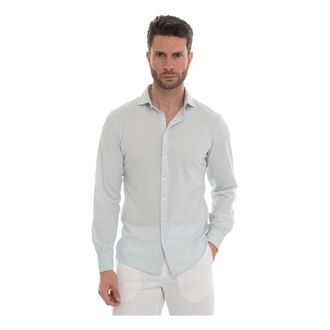Gran Sasso Casual Shirts, male, Blue, Size: M French Neck Polo Shirt Textured Stretch