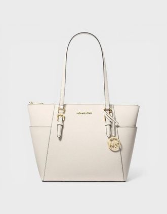 Michael Kors Womens Saffiano Leather Zip Tote Bag Optic White - Size: O/S