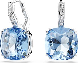 Swarovski Millenia Drop Earrings, Cushion Cut, Blue, Rhodium Plated