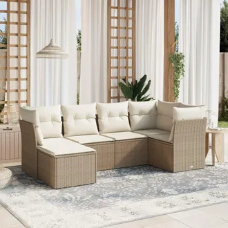 vidaXL Vidaxl - Juego De Sof&aacute;s Jard&iacute;n Con Cojines 6 Pzas Rat&aacute;n Sint&eacute;tico Beige