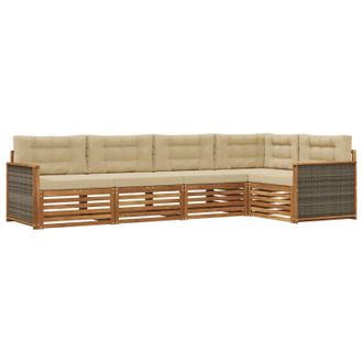 vidaXL Conjunto De Sof&aacute;s De Exterior Con Coj&iacute;n 5 Pcs Natural Y Beige Vidaxl