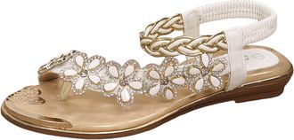 Generic 2026 Women Flat Floral Flip Flops Boho Sandals Casual Shoes Womens Orthopaedic Sandals Elegant Cool With Footbed (White, 4.5)