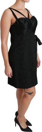 Dolce & Gabbana Womens Black Stretch Satin Jacquard Mini Dress Polyester