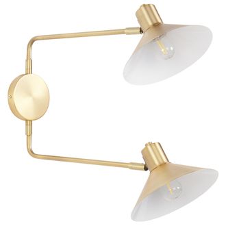 Beliani L&aacute;mpara De Pared Moderna Aplique 2 Luces Iluminaci&oacute;n Pantalla Tambor Metal Acero Ajustable Con Elementos Dorados Dorado Kadassa