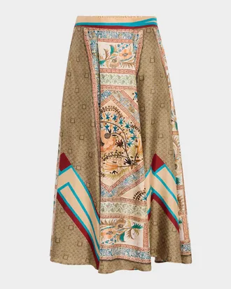 Pierre-Louis Mascia Printed A-Line Silk Midi Skirt